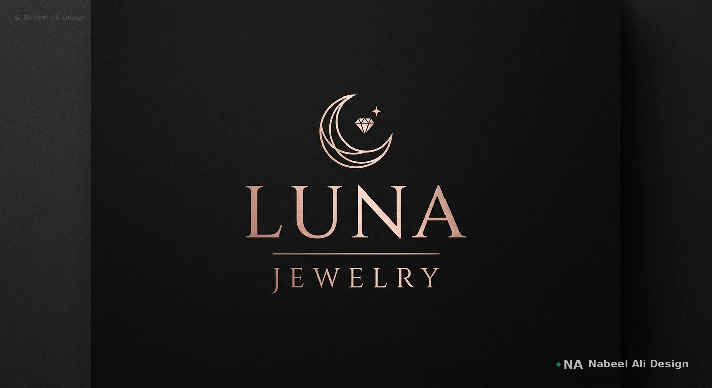 Luna Jewelry — rose-gold crescent jewellery logo identity