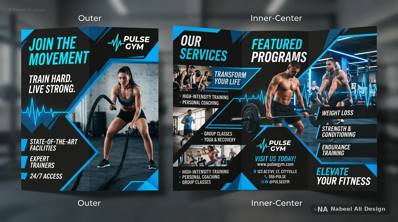 Pulse Gym — Blue Brochure — Advertising & Print concept design by Nabeel Ali