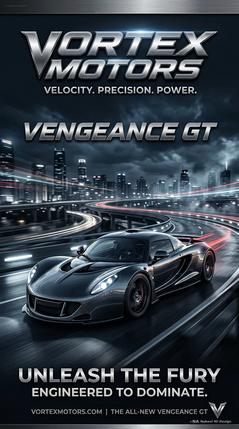 Vortex Motors — Vengeance GT — Advertising & Print concept design by Nabeel Ali