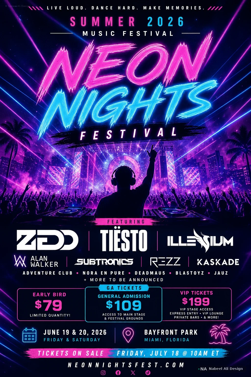Neon Nights Festival — Advertising & Print concept design by Nabeel Ali
