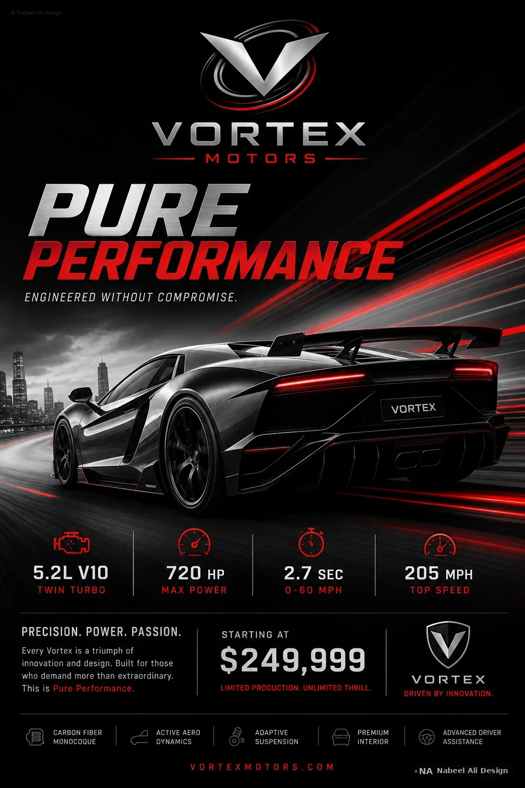 Vortex Motors — Pure Performance — Advertising & Print concept design by Nabeel Ali