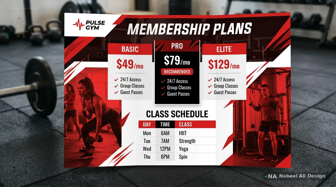 Pulse Gym — Red Brochure — Advertising & Print concept design by Nabeel Ali