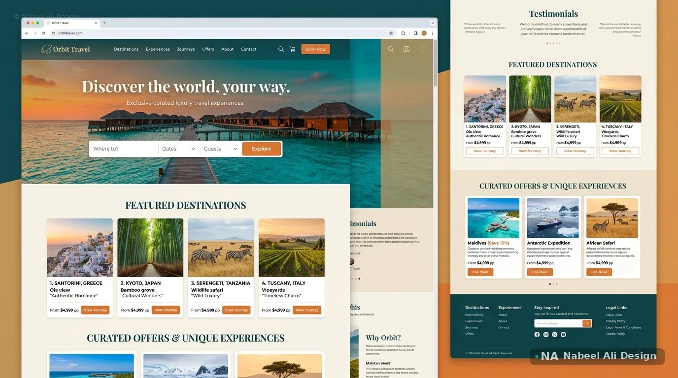 Orbit Travel — luxury travel website UI design