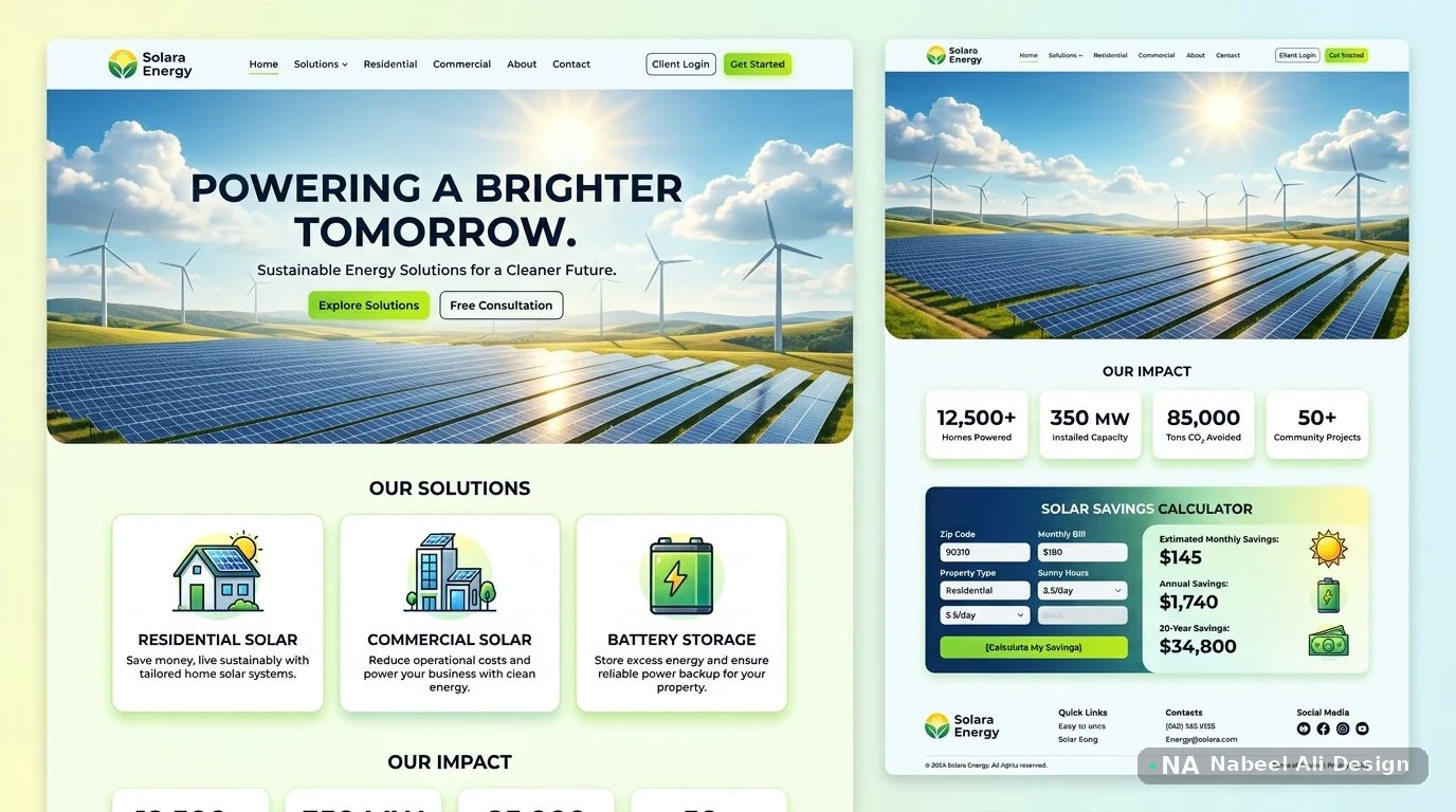 Solara Energy — Website Design concept design by Nabeel Ali