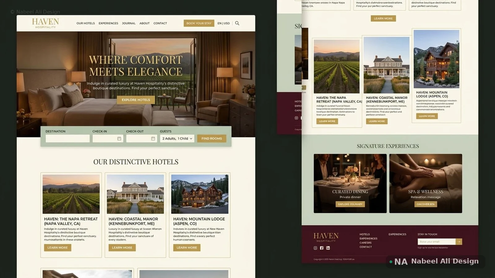 Haven Hospitality — Website Design concept design by Nabeel Ali