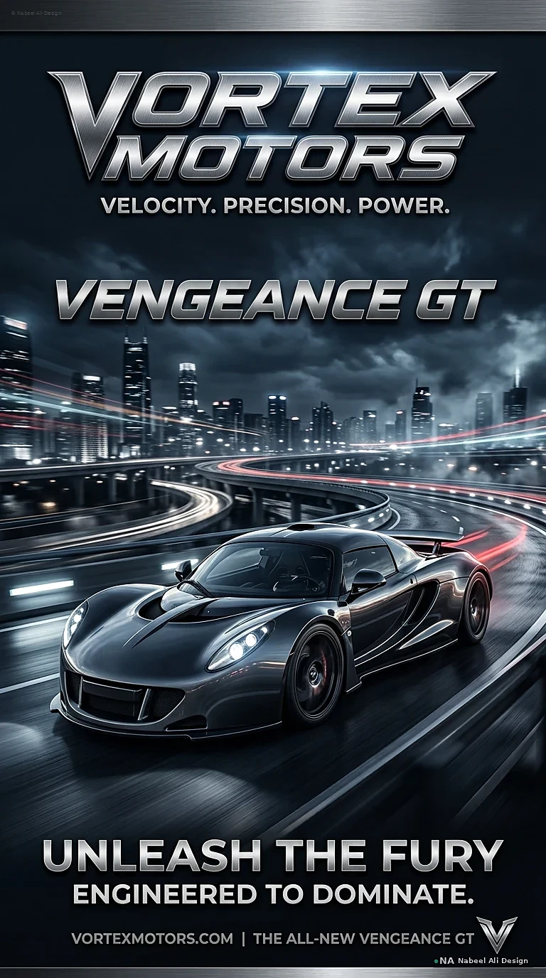 Vortex Motors — Vengeance GT — Advertising & Print design by Nabeel Ali