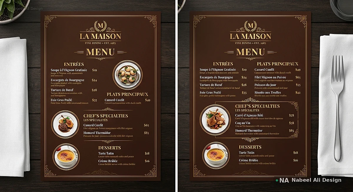 La Maison — Restaurant Menu — Advertising & Print design by Nabeel Ali