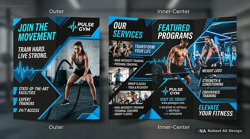 Pulse Gym — Blue Brochure — Advertising & Print design by Nabeel Ali