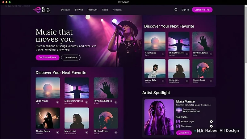 Echo Music — Website Design design by Nabeel Ali